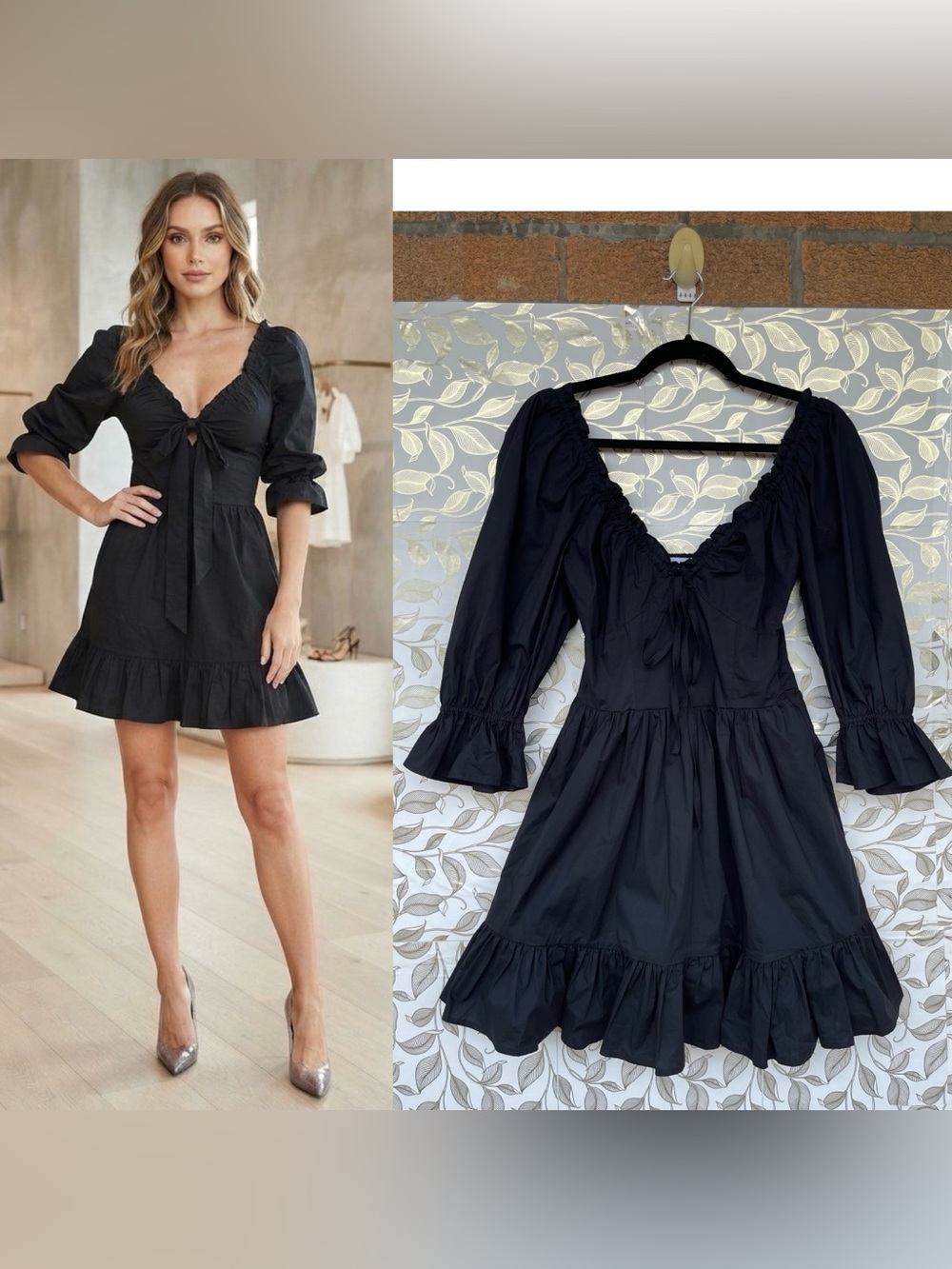 Hill House Black Smocked Mini Dress XS Cotton Whimsigoth Cottagecore